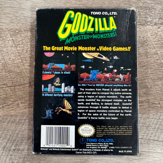 Godzilla: Monster of Monsters (Nintendo, NES 1989)π₯W/ CLEAN Box & Cart!π₯