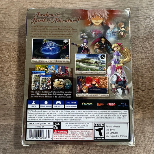 Ys Memories Of Celceta Timeless Adventurer Edition (Sony PS4, 2020) CIB & Clean!
