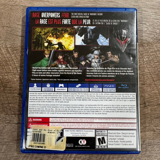 Berserk and The Band of The Hawk (Sony PlayStation 4, PS4 2017) CIB & MINT!