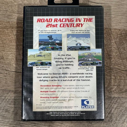 Outrun 2019 (Sega Genesis, 1993) CIB W/ Crispy Manual, HANG TAB, Case & Cart!