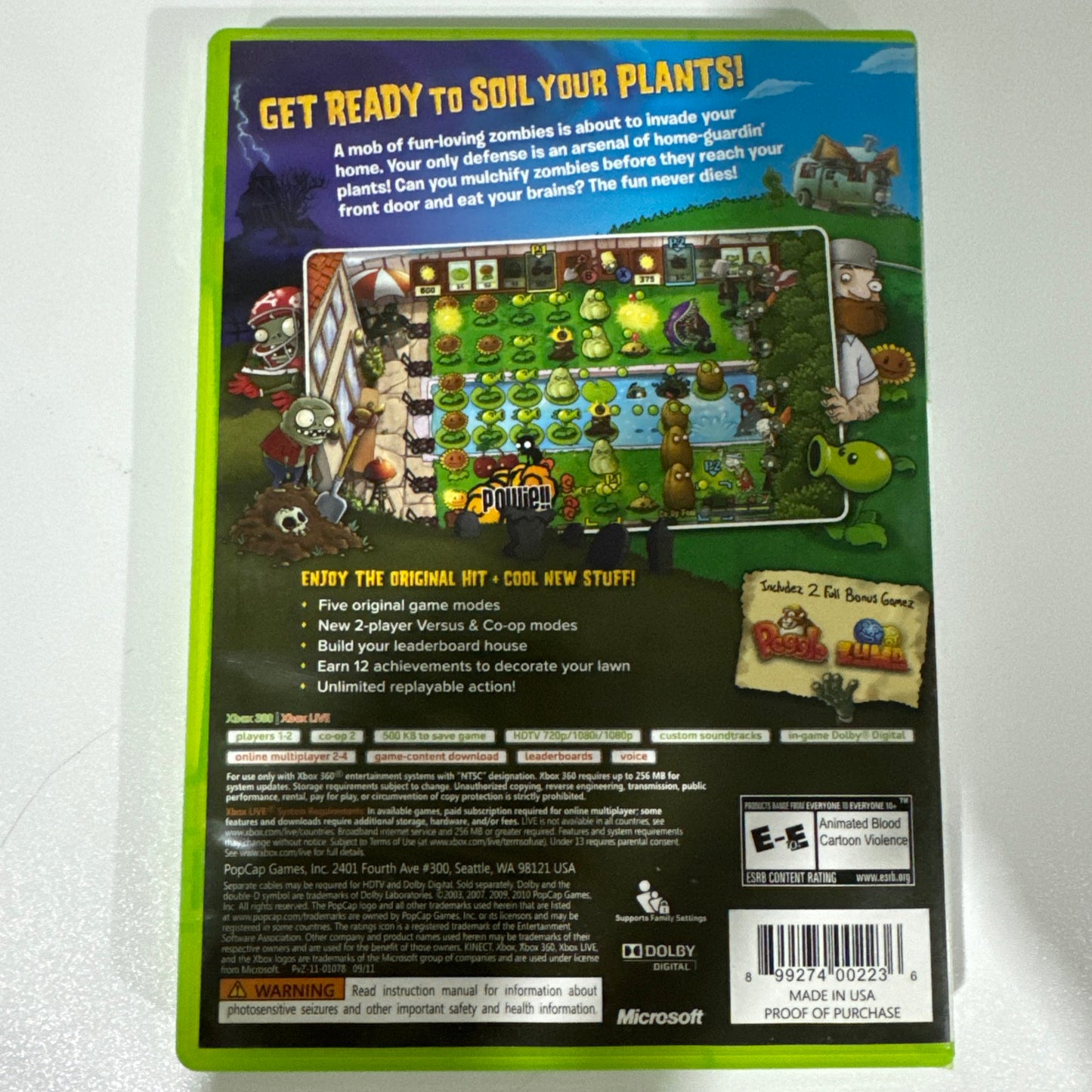 Plants vs. Zombies (Microsoft Xbox 360, 2010) CIB COMPLETE MINT CONDITION