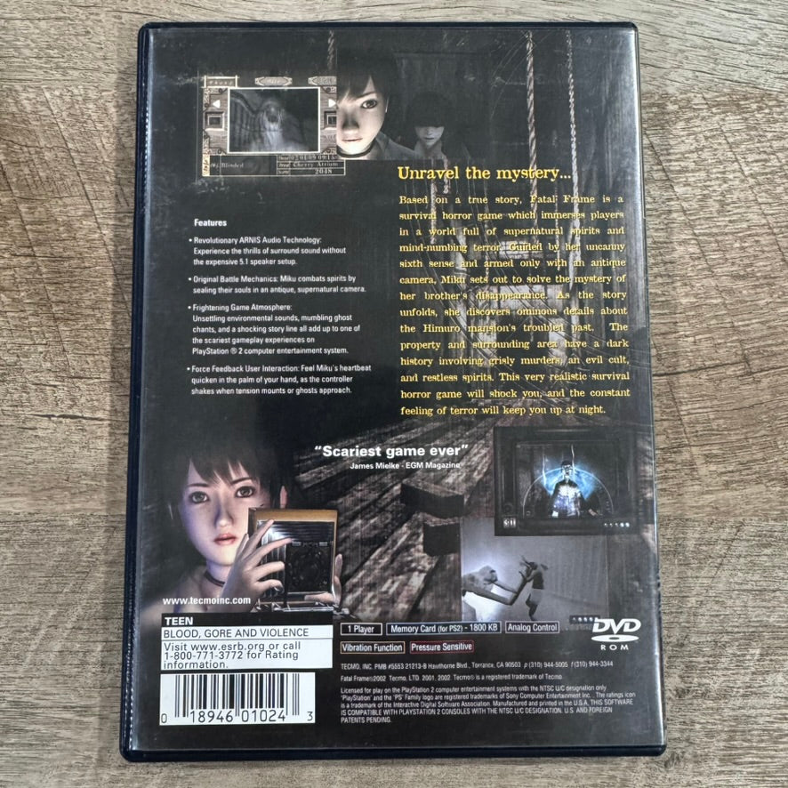 Fatal Frame (Sony PlayStation 2, PS2) Clean Disc & Case! See Photos.