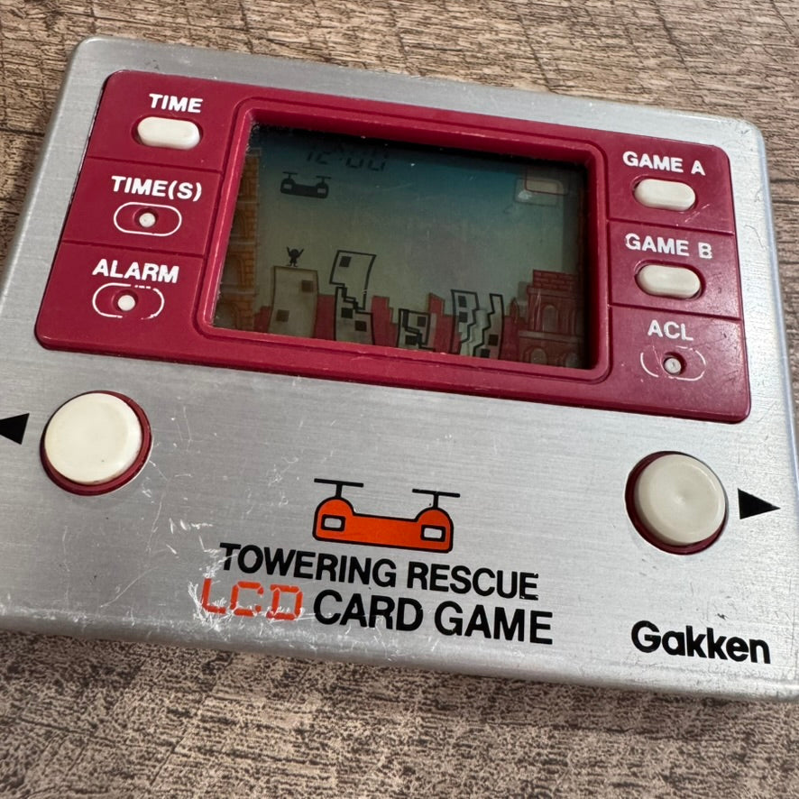 Towering Rescue LCD Card Game & Clock (Gakken Handheld, 1981) Tested & Working!