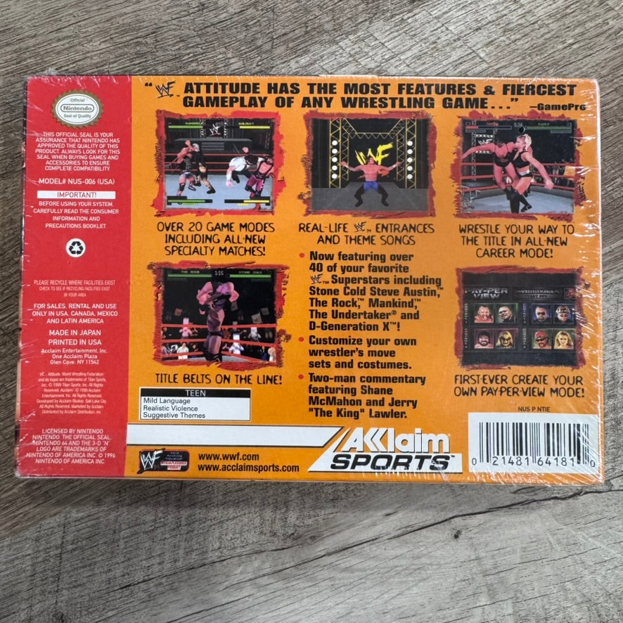 WWF Attitude (Nintendo 64 , N64 1999) Brand New & Factory Sealed!