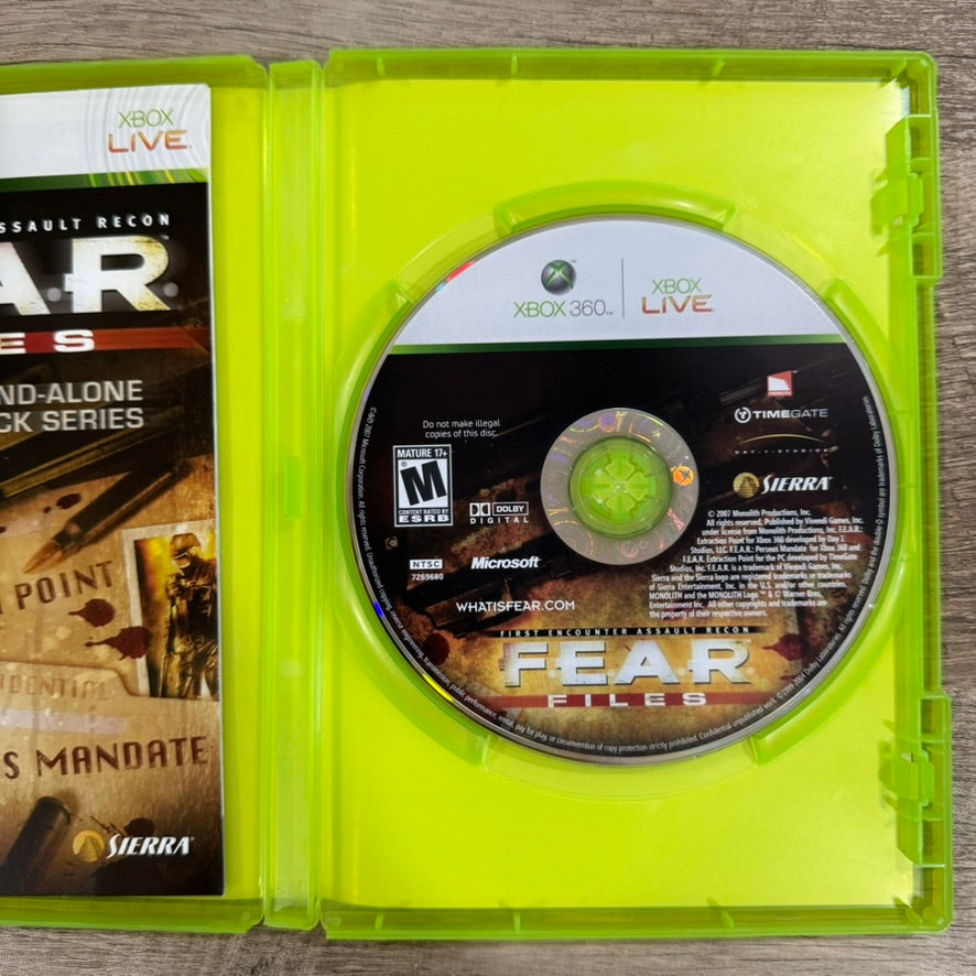 F.E.A.R. Files (Microsoft Xbox 360, 2007) CIB Complete W/ Clean 