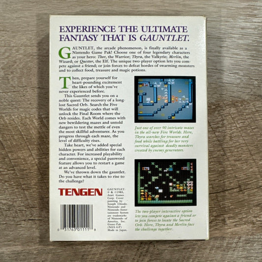 Gauntlet - NES (Nintendo, 1994) CIB Complete Clean Copy & Authentic!