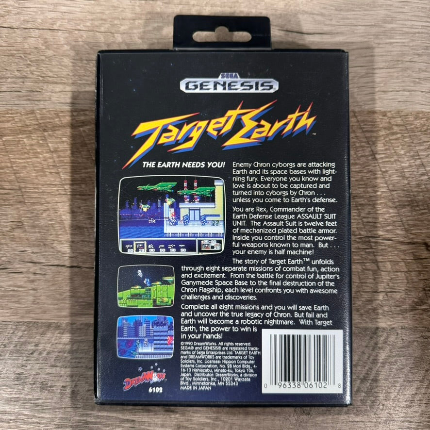Target Earth (Sega Genesis, 1990) CIB W/ Manual & Hangtab Case Very Clean!