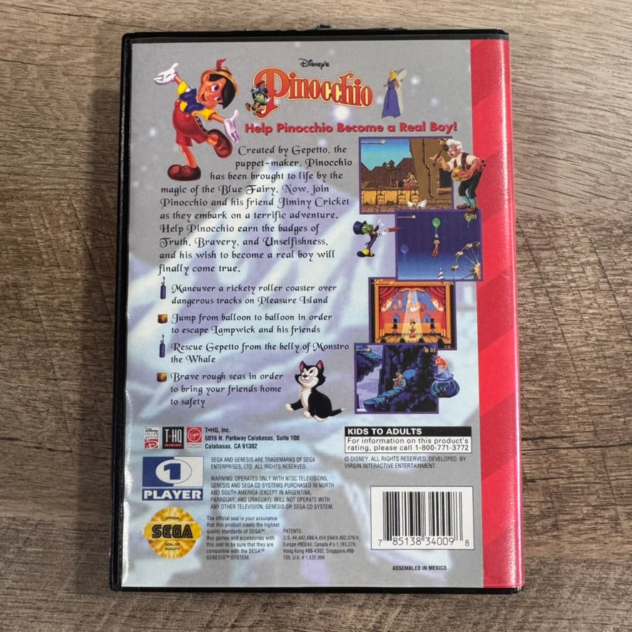 Disney's Pinocchio (Sega Genesis, 1995) Complete In Box W/ MINTY Manual & Cart!