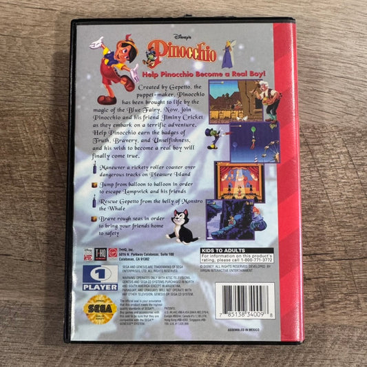 Disney's Pinocchio (Sega Genesis, 1995) Complete In Box W/ MINTY Manual & Cart!