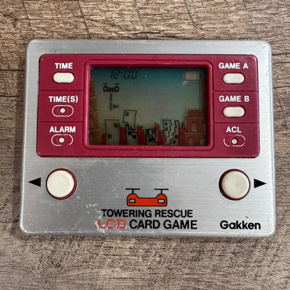 Towering Rescue LCD Card Game & Clock (Gakken Handheld, 1981) Tested & Working!