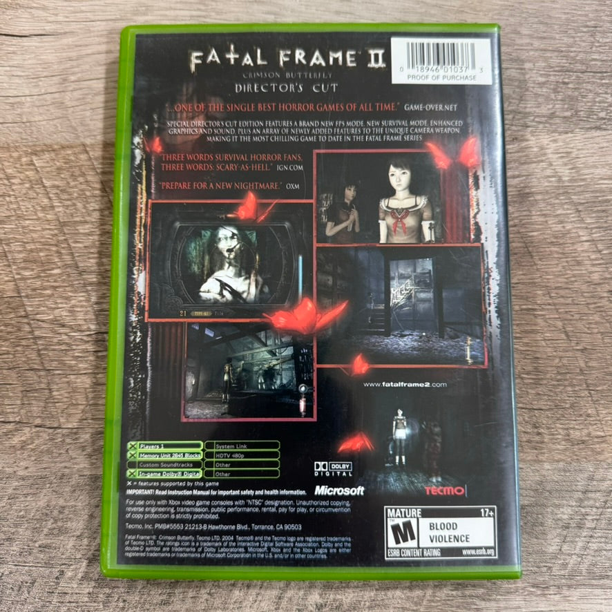 Fatal Frame II Crimson Butterfly Director's Cut (Xbox, 2004) CIB W/ Mint Disc!
