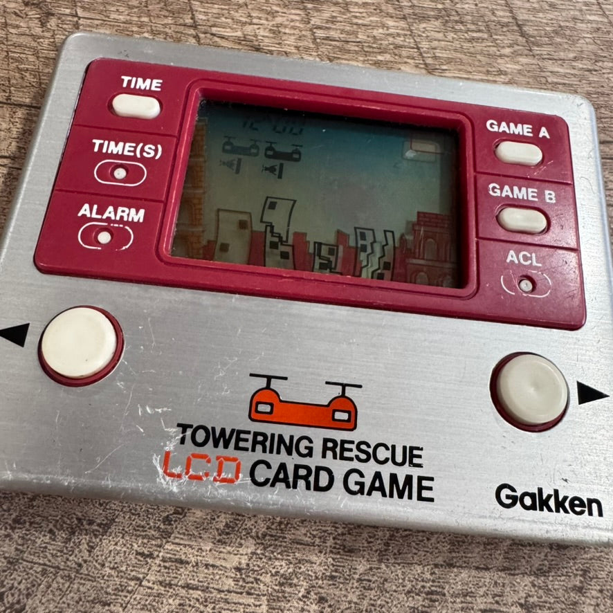 Towering Rescue LCD Card Game & Clock (Gakken Handheld, 1981) Tested & Working!