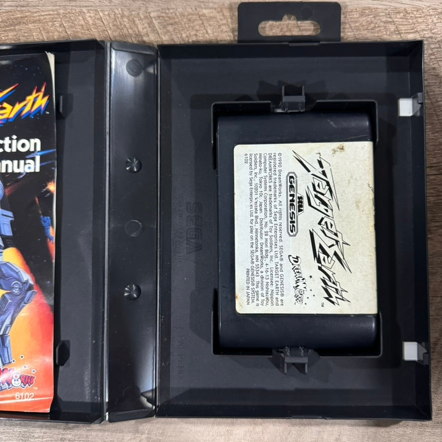 Target Earth (Sega Genesis, 1990) CIB W/ Manual & Hangtab Case Very Clean!