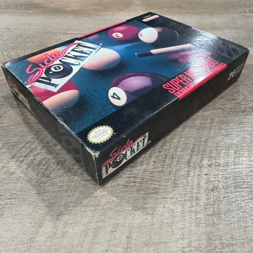 Side Pocket (Super Nintendo, SNES 1994) Complete W/ Beautiful Box & Poster!