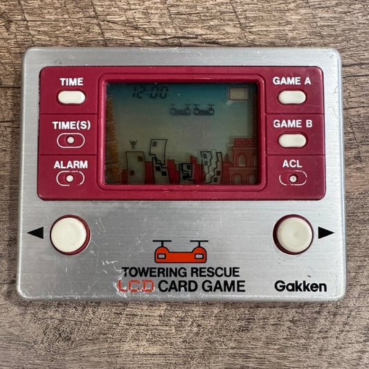 Towering Rescue LCD Card Game & Clock (Gakken Handheld, 1981) Tested & Working!