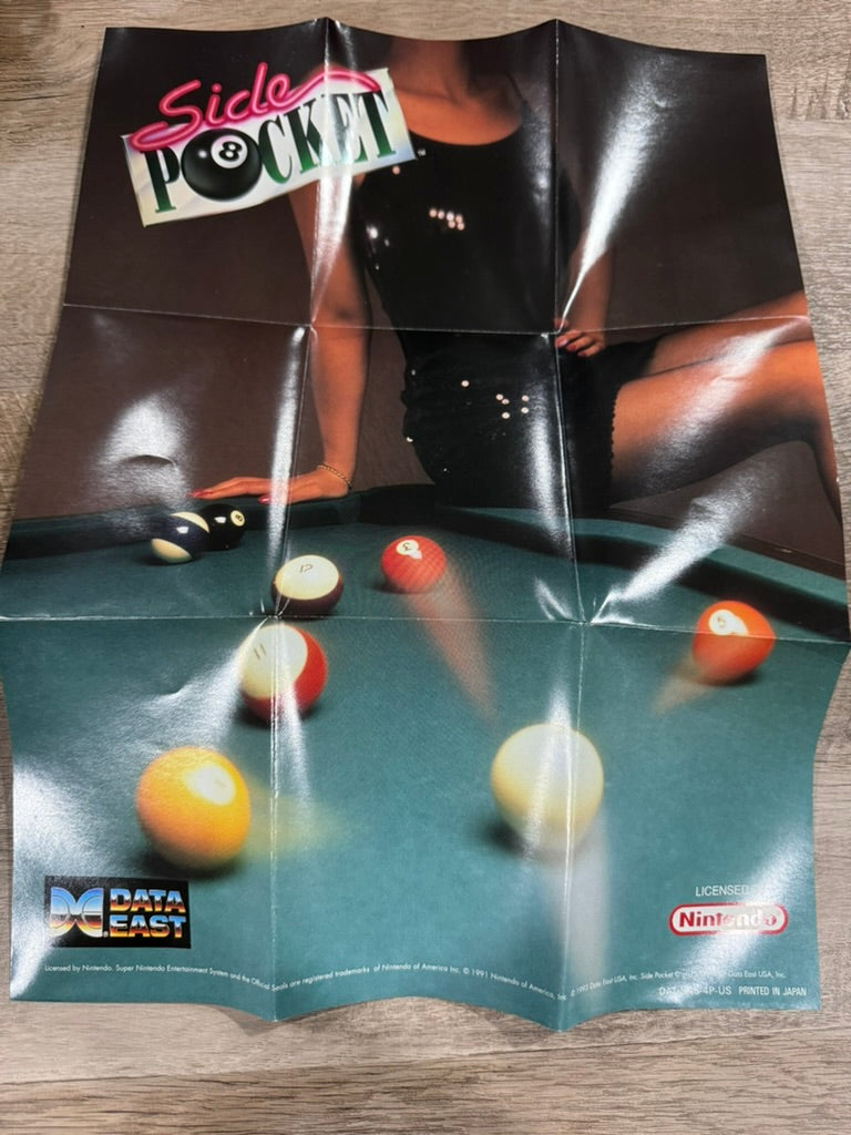 Side Pocket (Super Nintendo, SNES 1994) Complete W/ Beautiful Box & Poster!