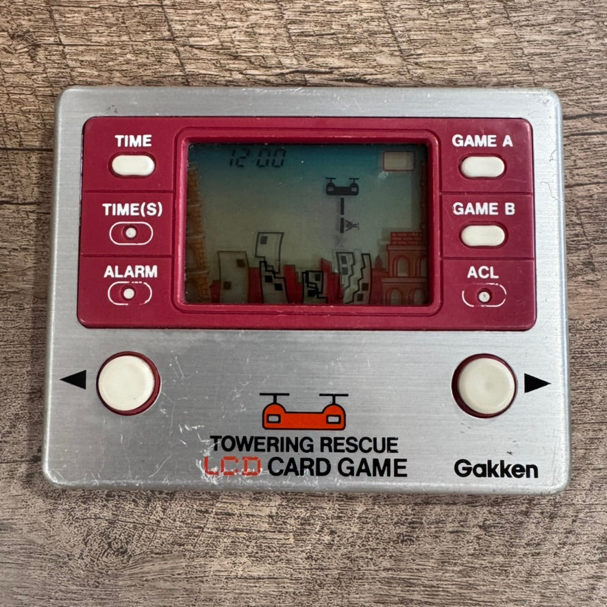 Towering Rescue LCD Card Game & Clock (Gakken Handheld, 1981) Tested & Working!