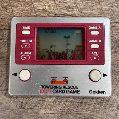 Towering Rescue LCD Card Game & Clock (Gakken Handheld, 1981) Tested & Working!