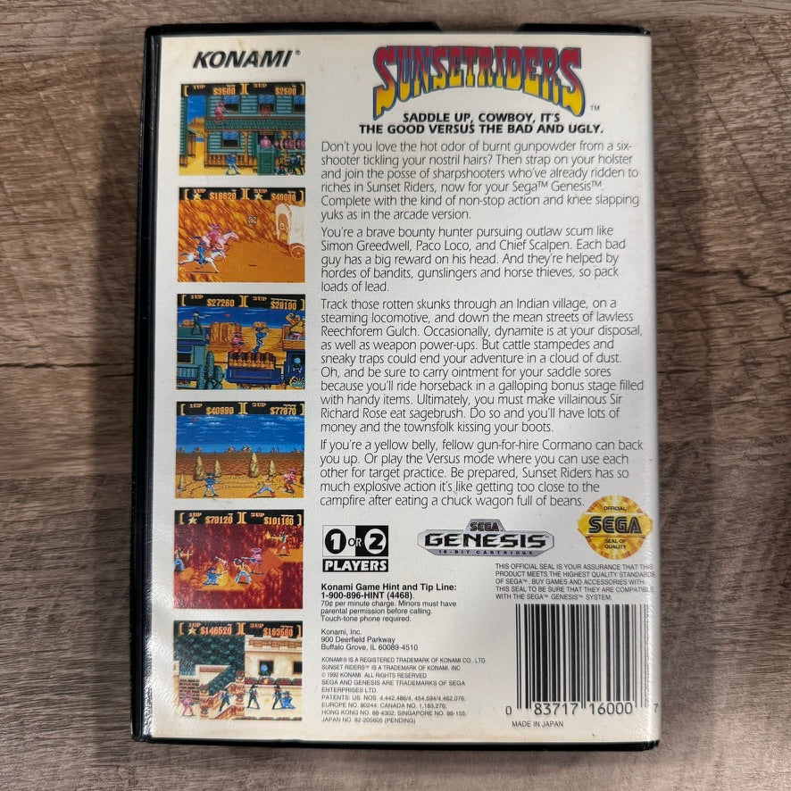 Sunset Riders (Sega Genesis, 1992) CLEAN & Complete W/ Manual, Art & Game Cart!