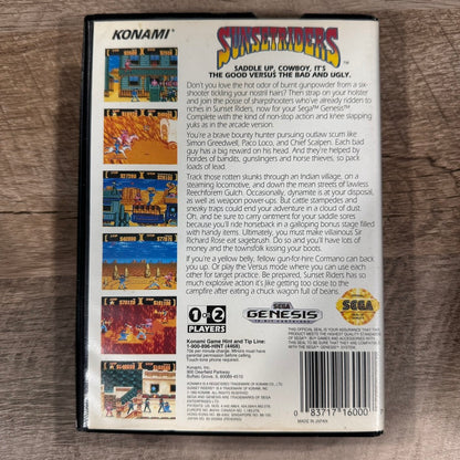 Sunset Riders (Sega Genesis, 1992) CLEAN & Complete W/ Manual, Art & Game Cart!